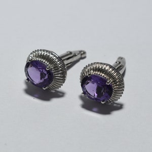 Boutons de manchette en argent sterling avec améthyste - Motif ovale avec pierres précieuses