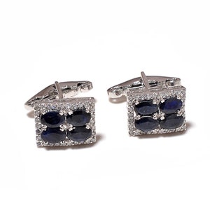 925 Sterling Silver Natural Gemstone Blue Sapphire Cz Cufflink,Fine Gemstone Sapphire Men Cufflink,Online Gemstone Cufflink, Online Gift