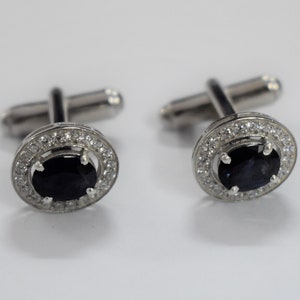 925 Sterling Silver Natural Gemstone Blue Sapphire Cz Cufflink,Fine Gemstone Sapphire Men Cufflink,Online Gemstone Cufflink, Online Gift