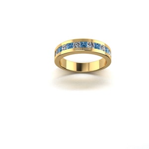 14k Gold Ring: Blue Topaz & Diamond Handmade Fine Jewelry