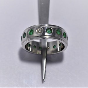 Emerald wedding band, 925 sterling silver emerald ring, genuine emerald gemstone ring, handmade fine jewelry, best christmas gift for him