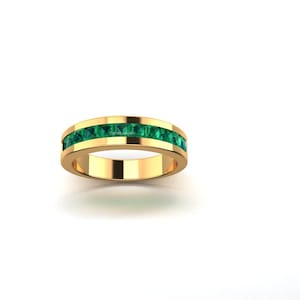 Men emerald ring, 10k solid gold band, natural emerald gemstone fine ring jewelry, best wedding and engagement ring, gift for him