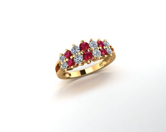 Rubin diamantring i 14 karat gult guld: Art Deco-vigselring