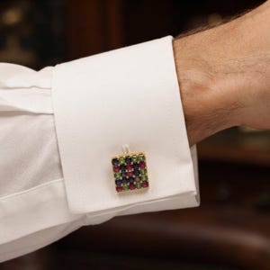 925 Sterling Silver Men Cufflink, Ruby Emerald Sapphire Gemstone Cufflink, Multi Stone Cufflink