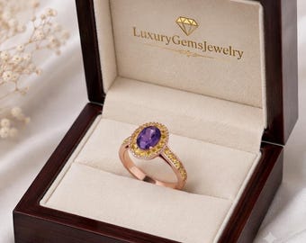 Handmade Sterling Silver Amethyst Citrine Cluster Ring, Purple Yellow Gemstone Jewelry
