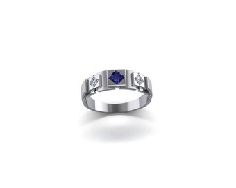 10K Weißgold Ring: Natürlicher Saphir & Diamant Akzent