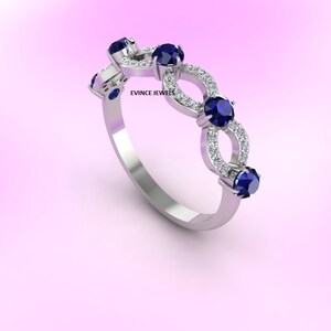 Solid 925 sterling silver women wedding sapphire ring- Natural Blue Sapphire with Cubic Zirconiya cluster ring for her- handmade fine ring