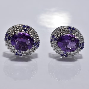 925 Sterling Silver Natural Gemstone Amethyst Cz Cufflink,Fine Gemstone Amethyst & Cz Men Cuff link,Online Gemstone Cufflink,Online Gift