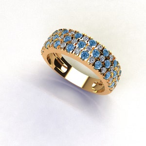 Blue Topaz Diamond Ring: 14k Yellow Gold Cluster Wedding Band