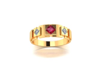 Natural Ruby Diamond Ring: Solid 10k Gold Handmade Statement Ring