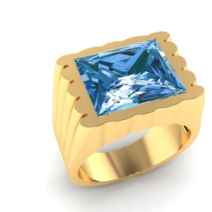 Solid 925 Sterling Silver Ring- Natural Blue Topaz Gemstone Men&#39;s Ring- Square cut Engagement ring-  solid silver ring- solitaire ring