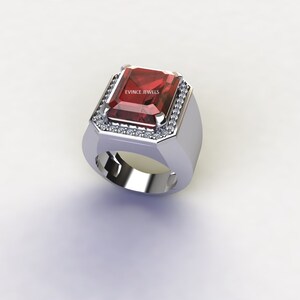 925 Sterling Silver Ring- Natural garnet Gemstone With White Topaz Ring- Beautiful Anniversary Fine Ring- Solid Silver men ring jewelry