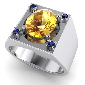 Solid 925 Sterling Silver -Citrine & Sapphire Gemstone Natural Band- Fine Ring - Birthday Solid Gift Jewelry- Stylish Fine Gift Ring Jewelry