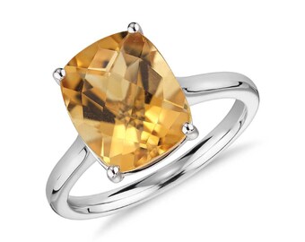 925 Sterling Silver Citrine Ring, Handmade Gemstone Cocktail Ring