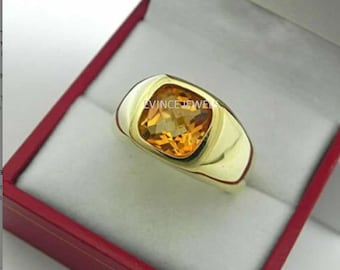 Cushion Cut Citrine Ring, Solid 925 Sterling Silver, Handmade Gemstone Jewelry, November Birthstone