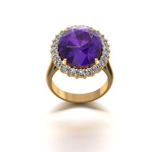 Solid 925 Sterling Silver- Natural Amethyst & White Topaz Gemstone -Handmade Women&#39;s Fine Ring Jewelry - Beautiful Cluster Fine Ring Jewelry