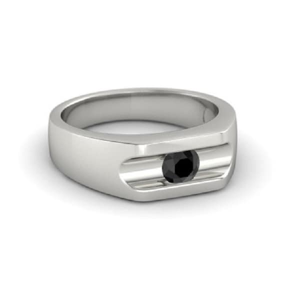 Oro blanco macizo de 14k Onix negro natural Anillo de hombres de
