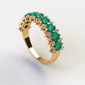 Natural Emerald Wedding Band- 14k Solid Gold Emerald Ring, Handmade Fine Jewelry, Emerald With Diamond Gold Ring, Wedding Fine Ring
