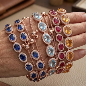 Natural Ruby/ Sapphire/ Blue Topaz Gemstone Bracelet | 14k Gold Bolo Bracelet