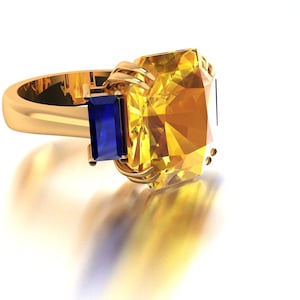 Sterling Silver Citrine Tanzanite Ring - Three Stone Engagement Ring