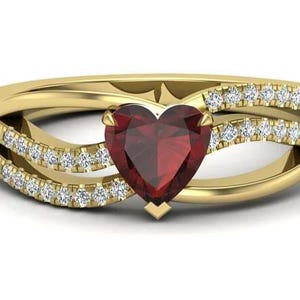 Solid 925 Sterling Silver Garnet & CZ Ring - Natural Gold plated Ring - Anniversary Ring Jewelry - Fine Handmade Beautiful Solid Jewelry