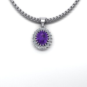 solid 925 sterling silver amethyst pendant- Amethyst & white topaz gemstone pendant gift for her-purple amethyst February Birthstone pendant