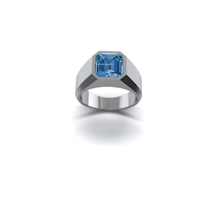 Solid 925 Sterling Silver Ring- Natural Blue Topaz Gemstone Men&#39;s Ring- Handmade Ring Fine Jewelry- Birthday Silver Ring Jewelry
