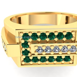 Emerald men ring | Gold plated Ring | 925 Sterling Silver handmade custom jewellery | Natural gemstone fine jewelry