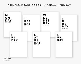 Minimalist Weekly Task Cards, Planner Printable (Digital Download)