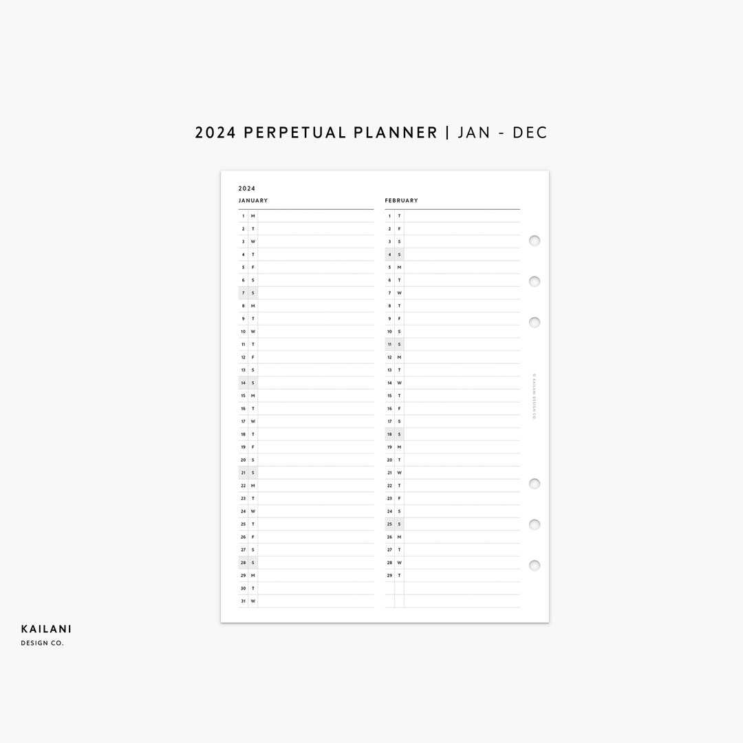 2024 A5 Monthly Planner Printable Insert, Perpetual Planner, Printable