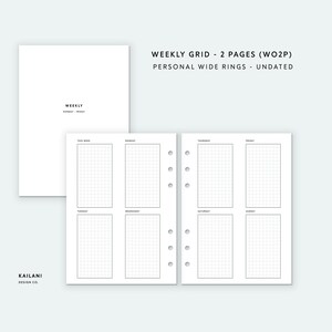 Personal Wide Weekly Planner Inserts, Erin Condren Inserts, Weekly Agenda, Weekly Planner Printable, Week on two Pages, Undated Weekly