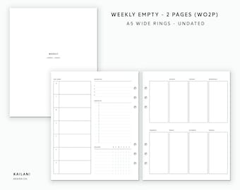 A5 Wide Weekly Planner Inserts, Erin Condren Inserts, Week on Two Pages, Printable Weekly Planner, Undated Weekly, A5 Wide Insert