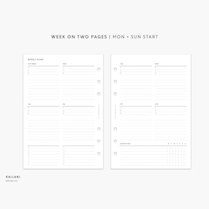 Persönliche Breite undatierte Wochenplaner Einlagen, Woche auf zwei Seiten, WO2P, Weekly Agenda, Weekly Planner Printable, Undatierte Weekly