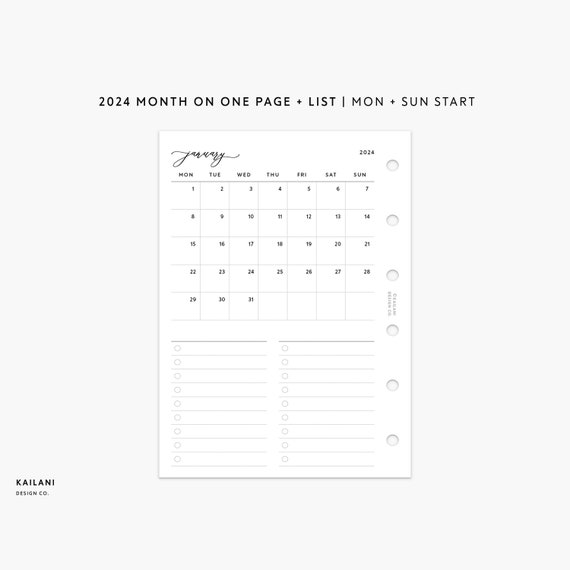 Agenda mensile tascabile stampabile, mensile 2024, mese su una