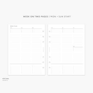 A5 Undated Weekly Planner Printable Planner Inserts, Week on Two Pages, WO2P, Undated Weekly, LV Agenda