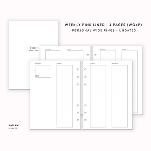 Personal Wide Weekly Planner Inserts, Erin Condren Inserts, Weekly Agenda, Weekly Planner Printable, Week on 4 Pages, Undated Weekly