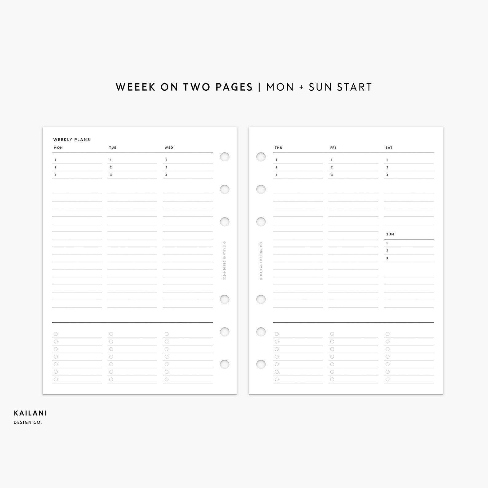Undated Weekly Planner A6 Inserts Week on Two Pages WO2P A6 Etsy