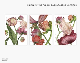 A5 Wide Floral Planner Dashboards, Watercolor Section Covers (PRINTABLE)