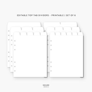 B6 Rings Editable Dividers, Printable Divider Tabs, Side Tab Dividers - Set of 6 - PDF - PNG