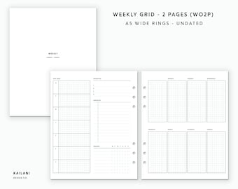 A5 Wide Weekly Planner Inserts, Erin Condren Inserts, Week on Two Pages, Printable Weekly Planner, Undated Weekly, A5 Wide Insert