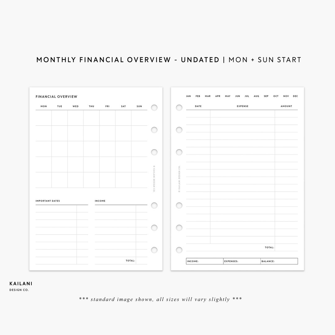 A5 Monthly Bills Tracker, Undated Financial Overview (PDF Pattern) - Etsy