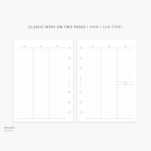 Undated Weekly Planner A6 Inserts, Week on Two Pages, WO2P, A6 Vertical Weekly, Agenda Weekly Planner, Weekly Template, Weekly A6 GRID