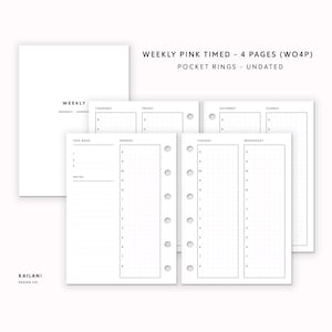 Pocket Rings Inserts, Weekly Planner Inserts, Weekly Agenda, Printable Weekly Planner, Undated Weekly, Minimalist, Pocket Inserts Printable