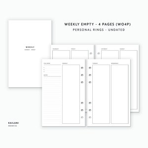 Personal Inserts Printable, Personal Rings, Erin Condren Inserts, Printable Weekly Planner, Instant Download, Undated Weekly, Minimalist