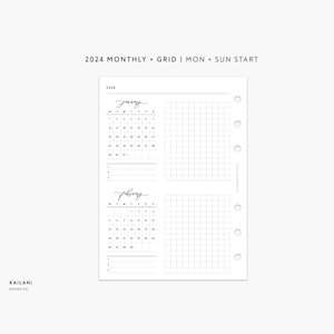 A6 2024 Month At A Glance, Monthly Printable Planner, Monthly Printable Inserts, A6 size, A6 Grid