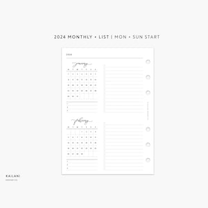A6 2024 Month At A Glance, Monthly Printable Planner, Monthly Printable Inserts, A6 size, A6 List