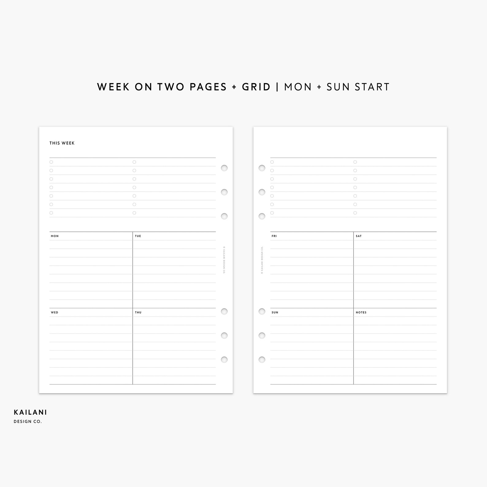 A5 Undated Weekly Planner Printable Planner Inserts, Week on Two Pages ...