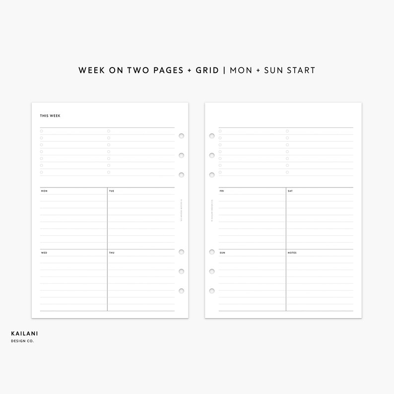 A5 Undated Weekly Planner Printable Planner Inserts, Week on Two Pages ...