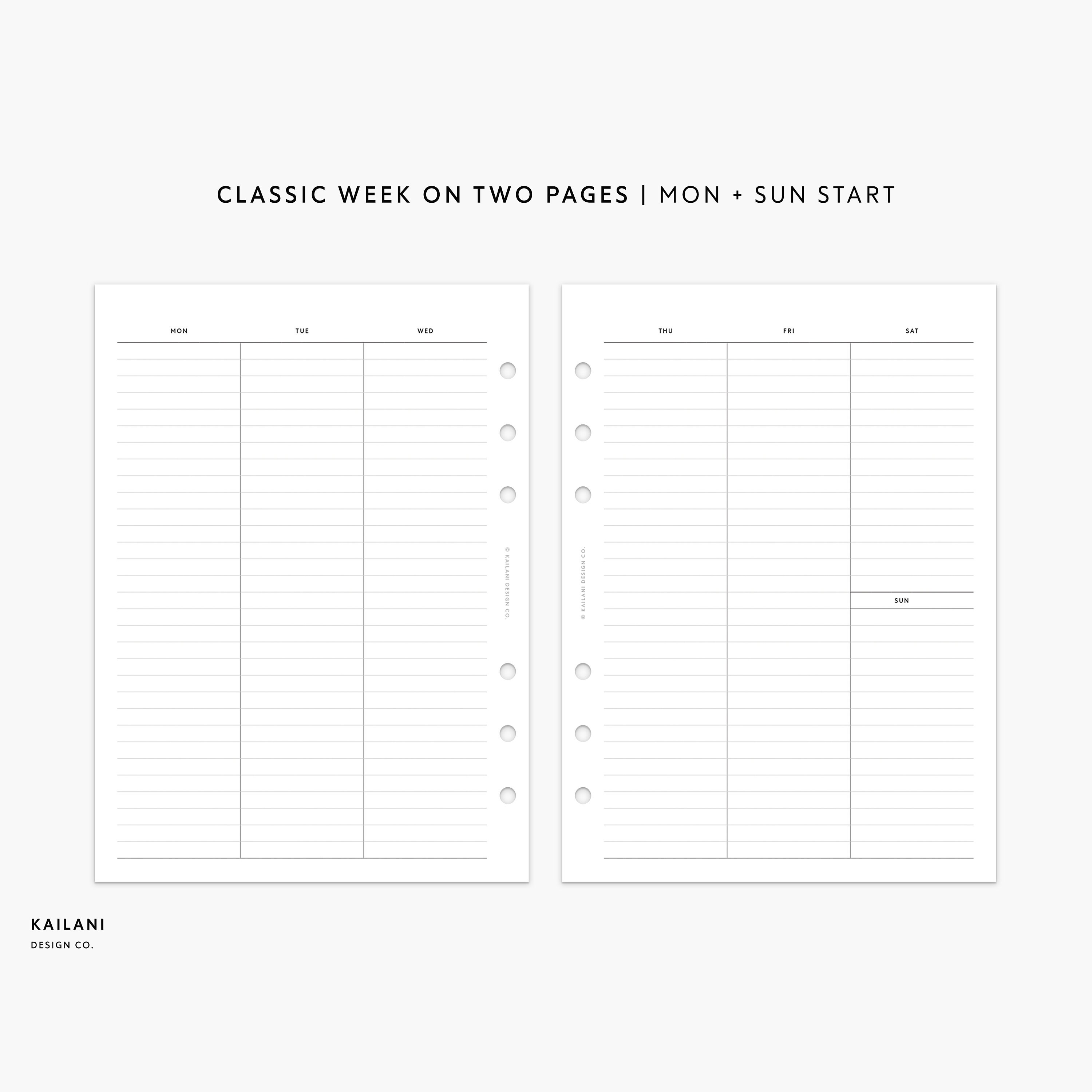 B6 Rings Undated Weekly Planner Inserts, Week on Two Pages (PDF Pattern ...