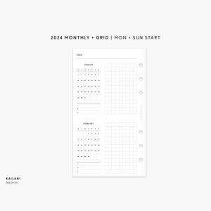 2024 Personal Monthly Planner Inserts, Personal At A Glance, Personal Filofax, 2024 Calendar, Personal Rings Grid, 2024 Personal Printable